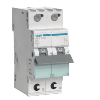 Hager MBS installatieautomaat B karakteristiek 20a 2P 2 beveiligd 2te