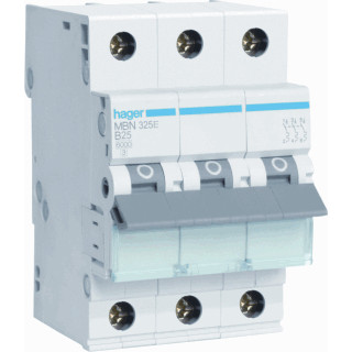 Hager MBN installatieautomaat B karakteristiek 25a 3P 3 beveiligd 3te