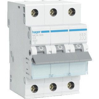 Hager MCN installatieautomaat C karakteristiek 3a 3P 3 beveiligd 3te