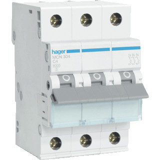 Hager MCN installatieautomaat C karakteristiek 4a 3P 3 beveiligd 3te
