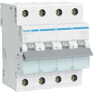 Hager MCN installatieautomaat C karakteristiek 2a 4P 3 beveiligd incl nul 4te