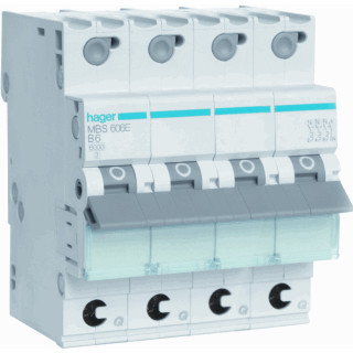 Hager MBS installatieautomaat B karakteristiek 6a 4P 3 beveiligd incl nul 4te