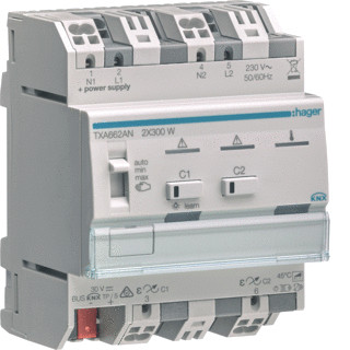 Hager KNX universele zelflerende dimmer 2X 300 W multifase