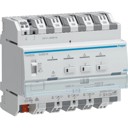 Hager KNX universele zelflerende dimmer 3X 300W