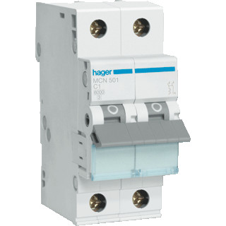 Hager MCN installatieautomaat C karakteristiek 1a 2P 1 beveiligd incl nul 2te