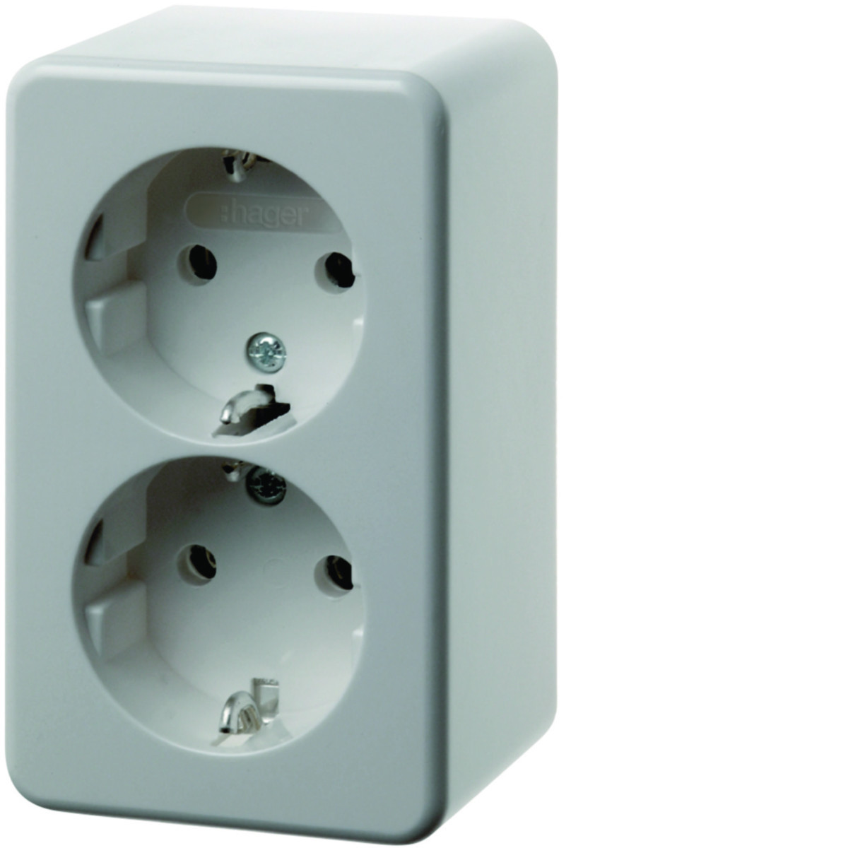 Hager Opbouw Wandcontactdoos Randaarde 2-voudig, steekklemmen, opbouwserie, polarwi