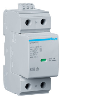 Hager Oversp.Bev. T1+T2 1P N-pe iimp 100 ka uc 1,5 KV + sign.CNT + geïnt.zek
