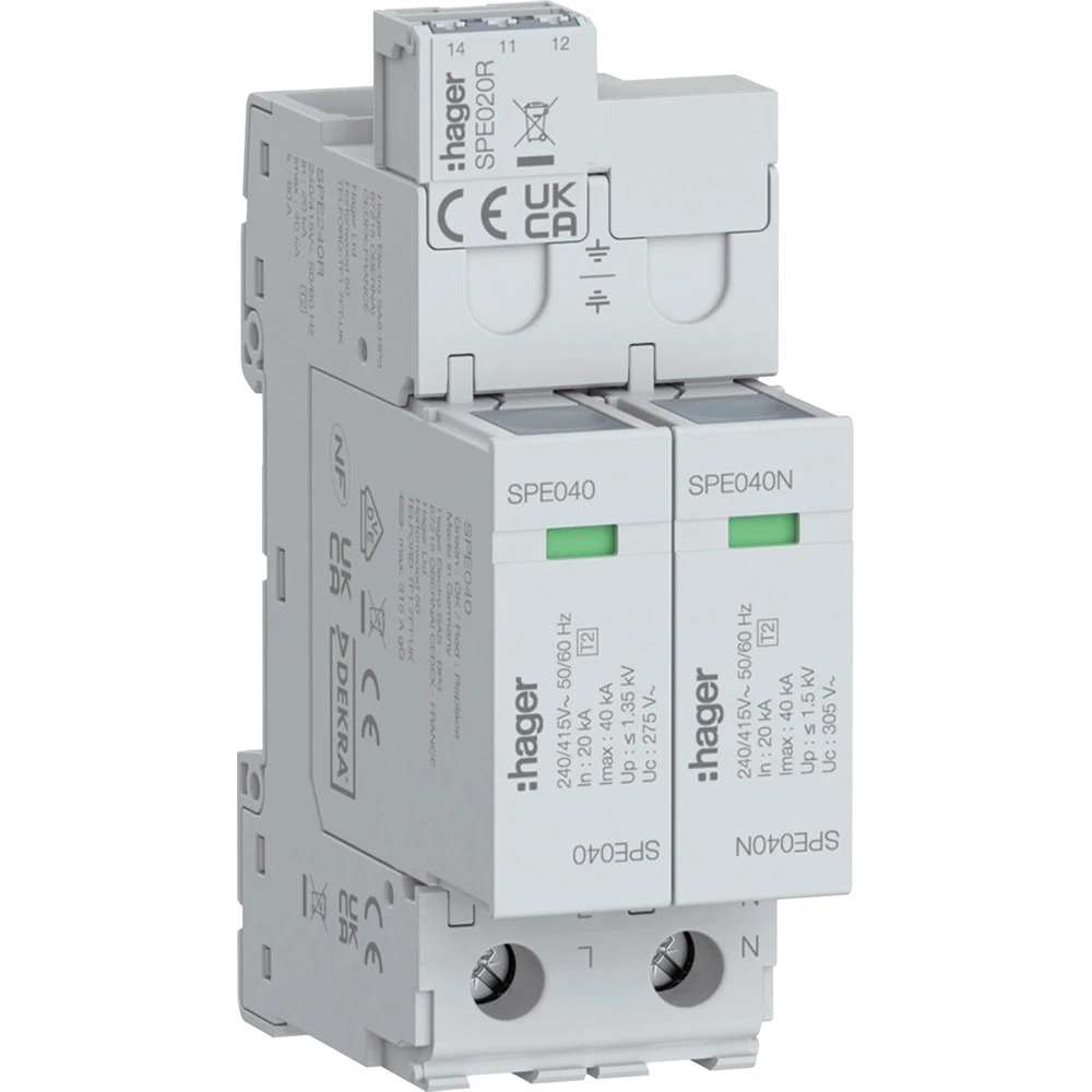 Hager Overspanningsbeveiliging T2 2P 40 ka TNS/TT met indicator+sign.contact