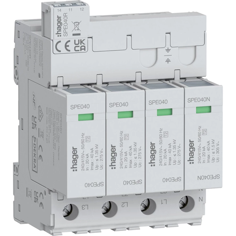 Hager Overspanningsbeveiliging T2 4P 40 ka TNS/TT met indicator+sign.contact