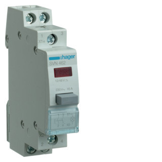 Hager Pulsdrukker 2 maak 16 A, 12/48 vac + DC, led rood