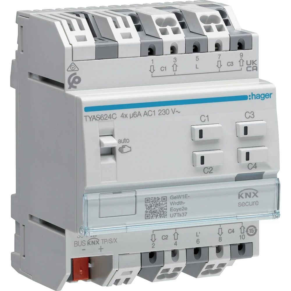 Hager Rolluik- en jaloezieactor - 4-voudig, KNX secure, 230V ac