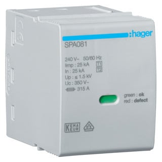 Hager Steekelement L-N/pen uc 350 V iimp 25 ka up 1,5 KV voor spa80x