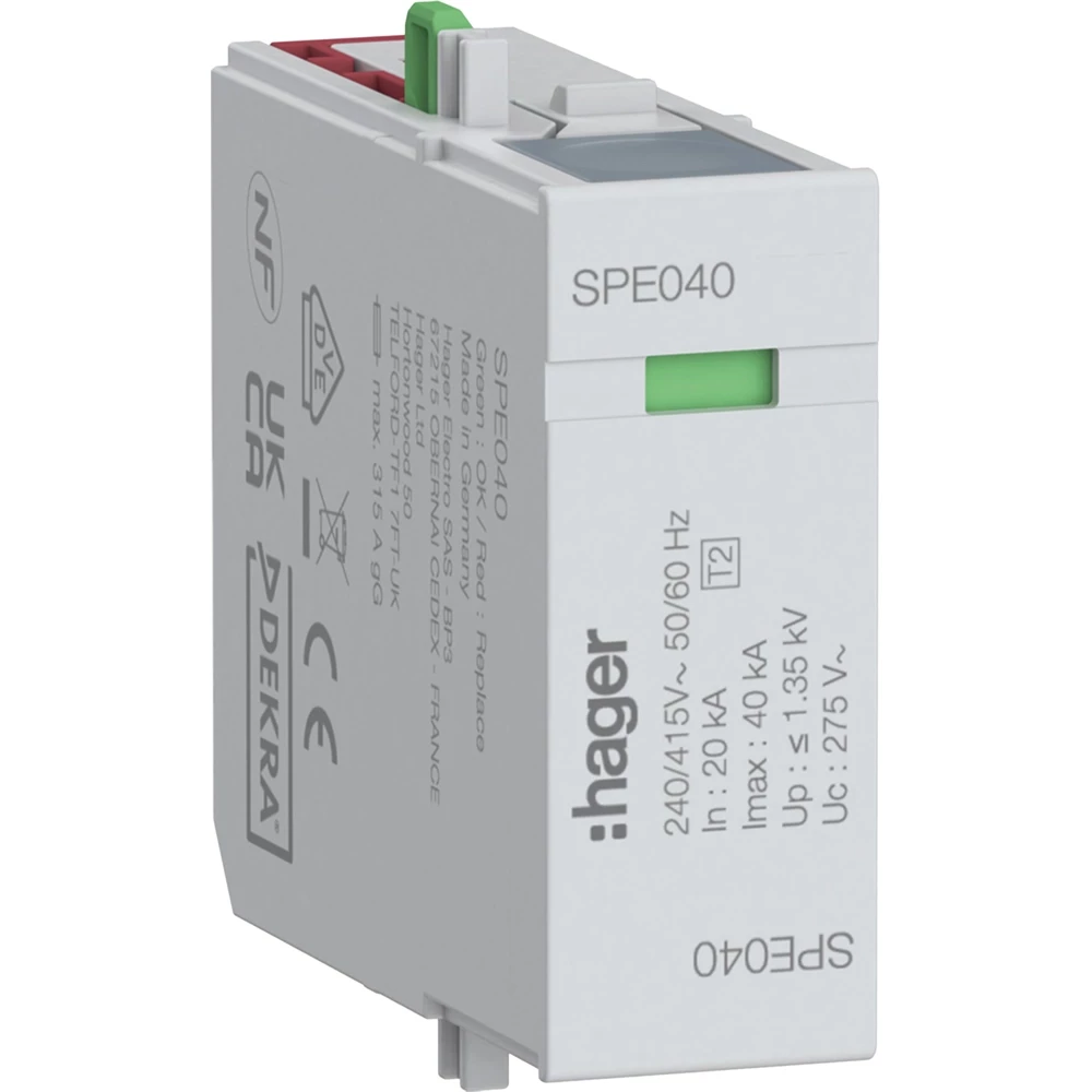 Hager Steekelement T2 L-N uc 275 V imax 40 ka up 1,35 KV