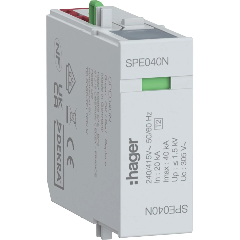 Hager Steekelement T2 N-pe uc 255 V imax 40 ka up 1,5 KV