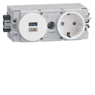 Hager tehalit Ecoline Contacdoos 1-voudig met usb-lader a+c, wago C-prof, helderwit