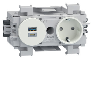 Hager tehalit Ecoline Contacdoos 1-voudig met usb-lader a+c, wago front, verkeerswit