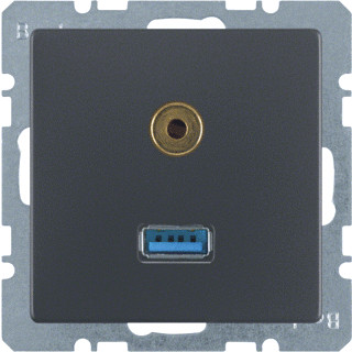 Berker Q.1 onderdeel/centraalplaat usb/jack connector basiselement met centrale afdekplaat antraciet