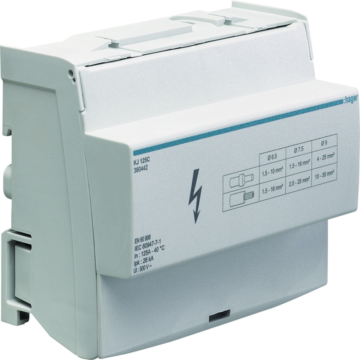 Hager Verdeelklem 4-polig 125 A 1X 10-35 MM² / 7X 4-25 MM² / 4X 2,5-16 MM²