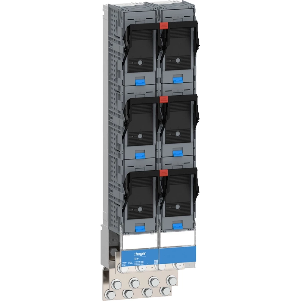 Hager Vertigroup GR. 3, dubbel 1-polig schakelend met 4 X M12-aansluiting, RVS, 2000 A