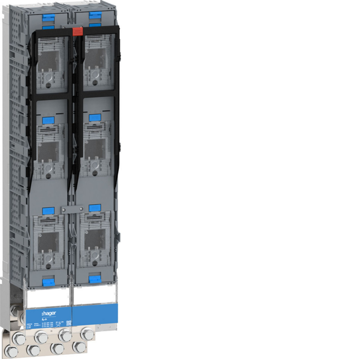 Hager Vertigroup GR. 3, dubbel 3-polig schakelend met 4 X M12 aansluiting, RVS, 1260 A