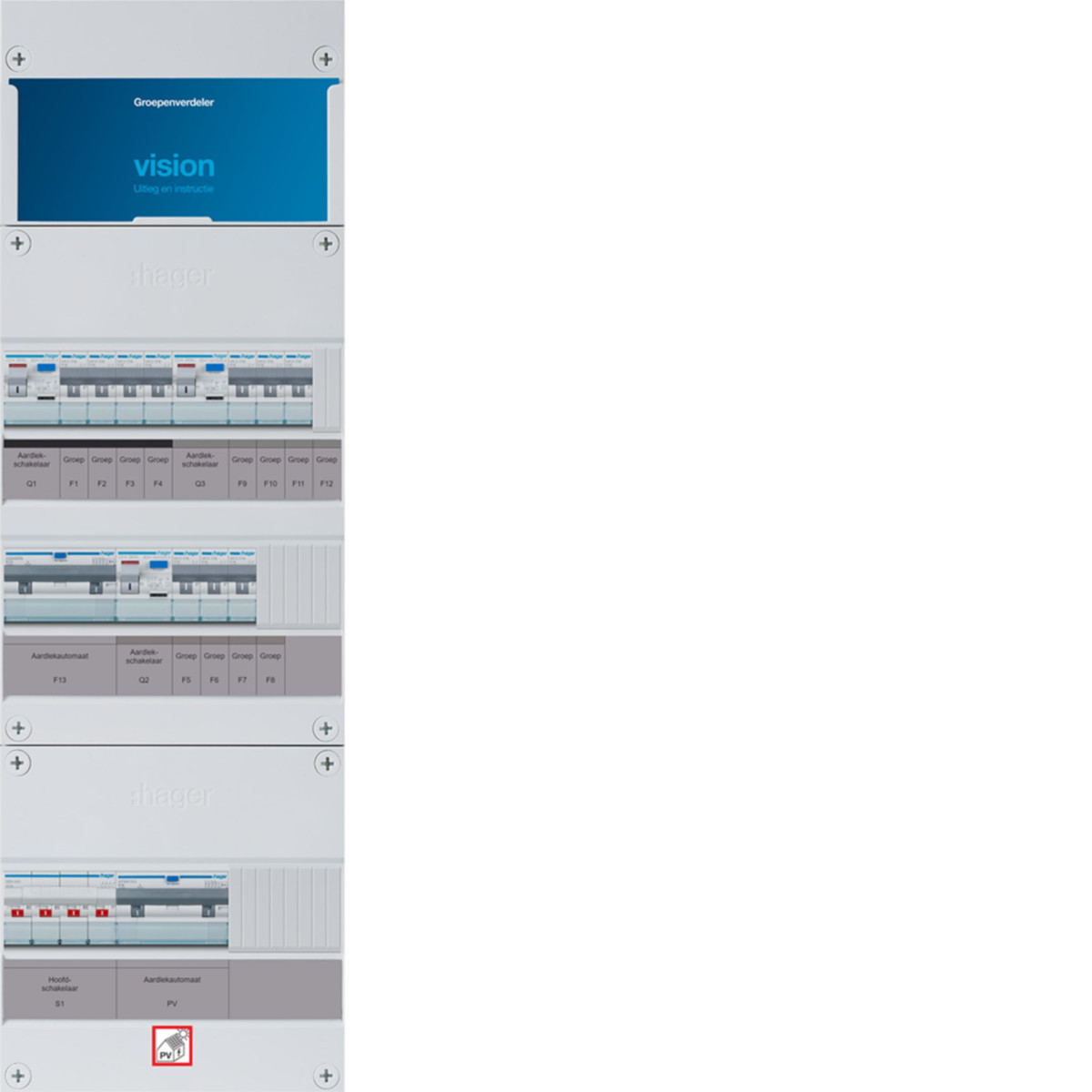 Hager Vision 10-Groepenverdeler, HS, 3X als 63a +3F PV haco 16a/300ma +3F haco, 3F