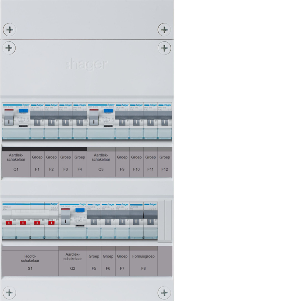 Hager Vision 11-Groepenverdeler, HS, 3X als 40a +kookgroep, 3F