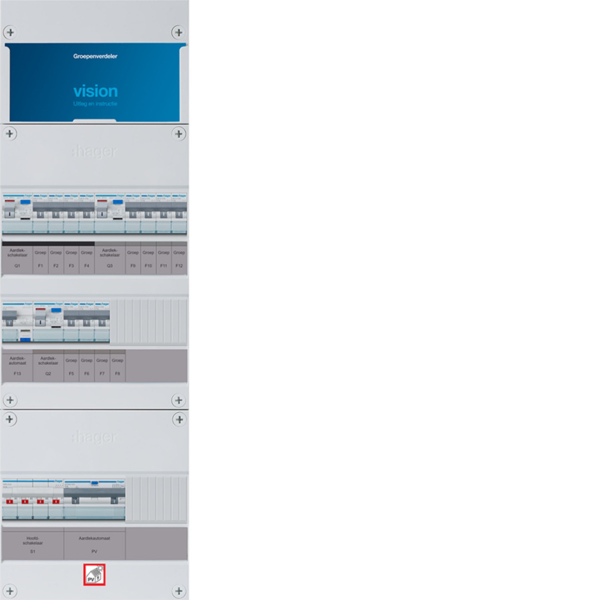 Hager Vision 11-Groepenverdeler, HS, 3X als 63a +3F PV haco 16a/300ma +haco, 3F