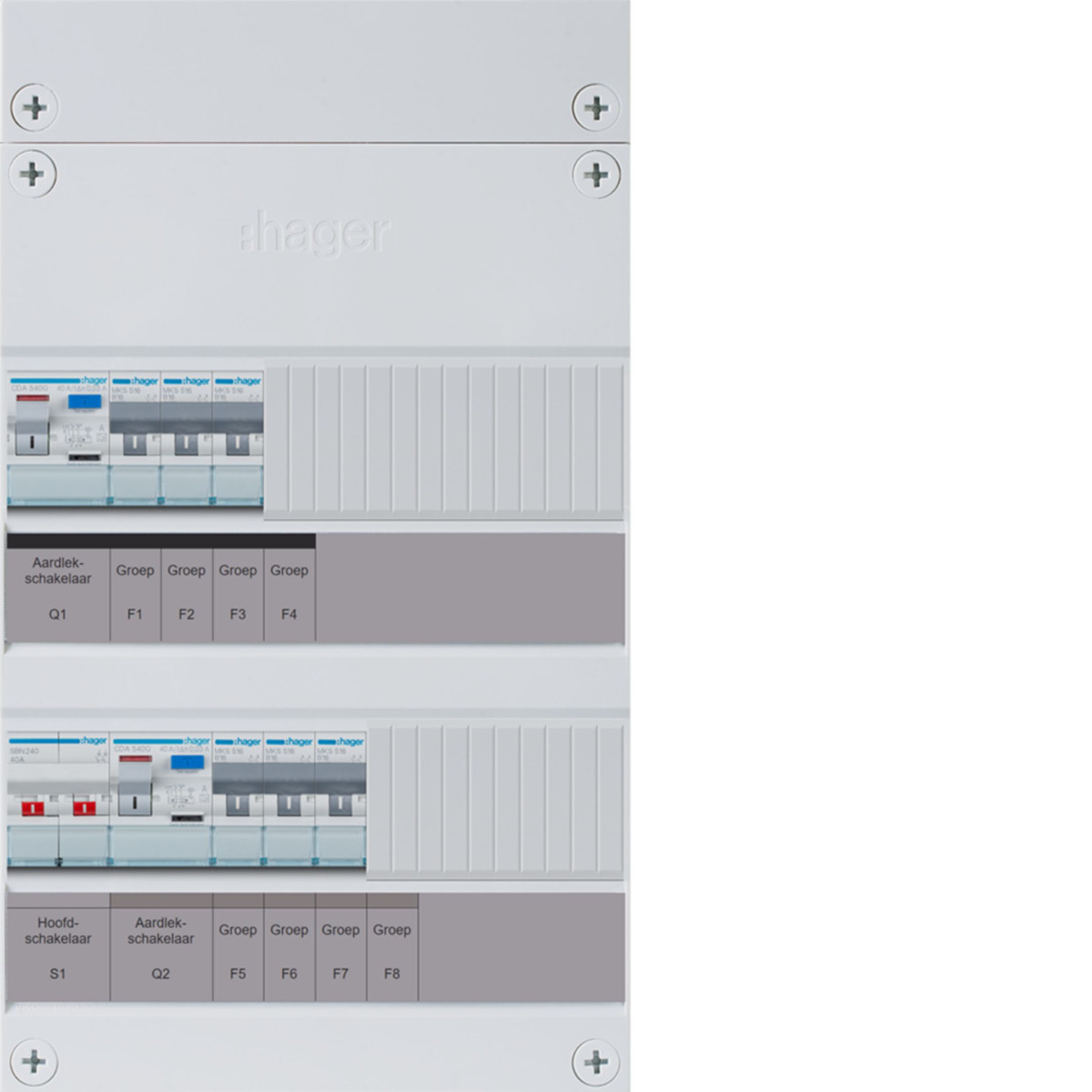 Hager Vision 6-Groepenverdeler, HS, 2X als 40a, 1F