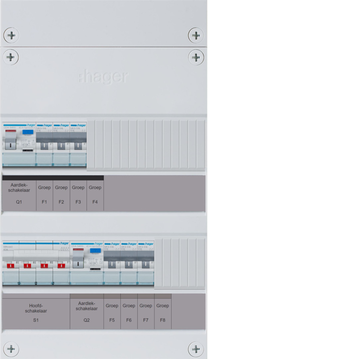 Hager Vision 6-Groepenverdeler, HS, 2X als 40a, 3F