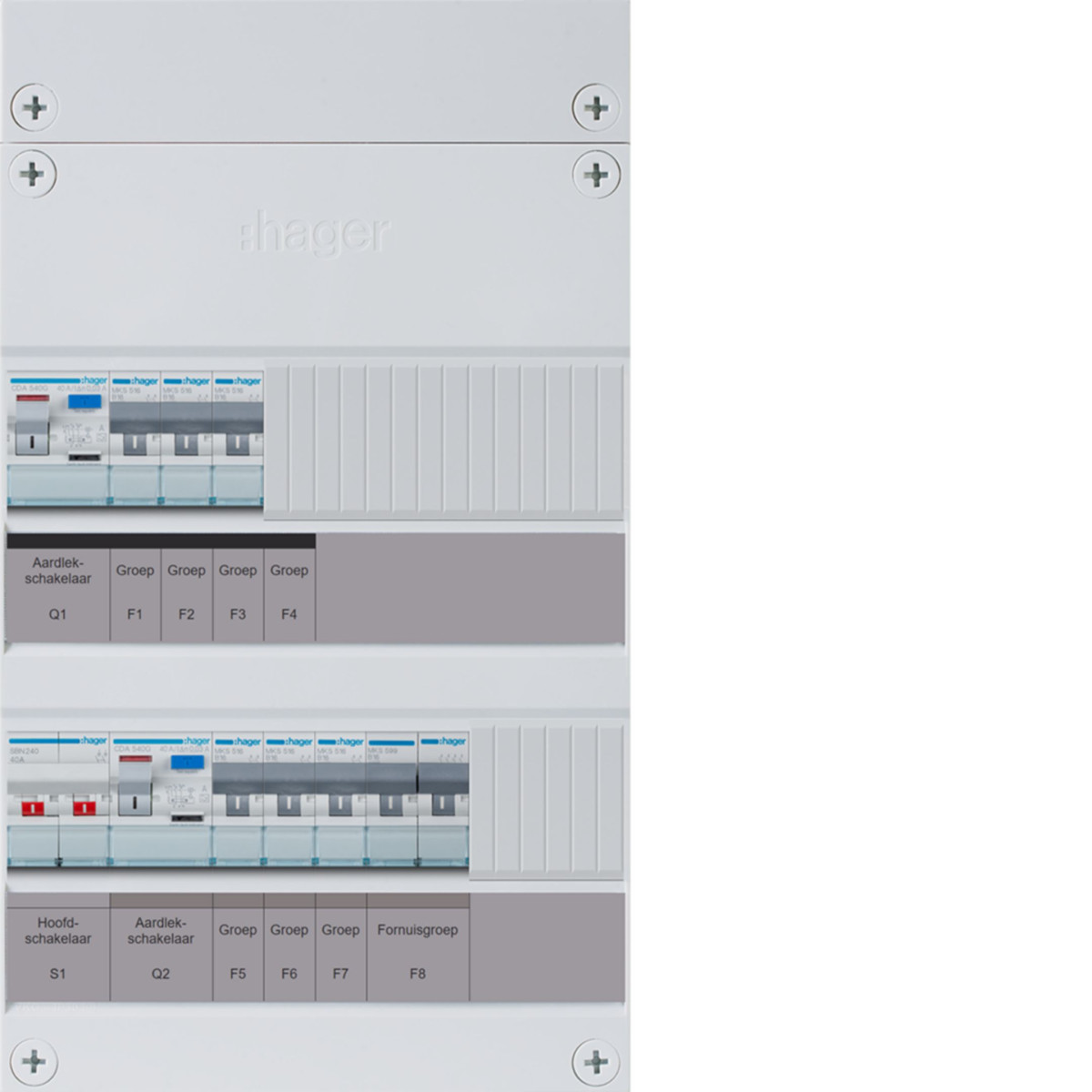 Hager Vision 6-Groepenverdeler, HS, 2X als 40a +kookgroep, 1F