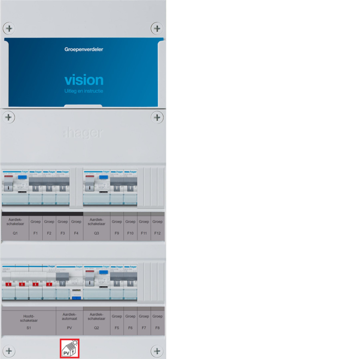 Hager Vision 7-Groepenverdeler, HS, 3X als 63a +PV haco 16a/300ma, 1/3F