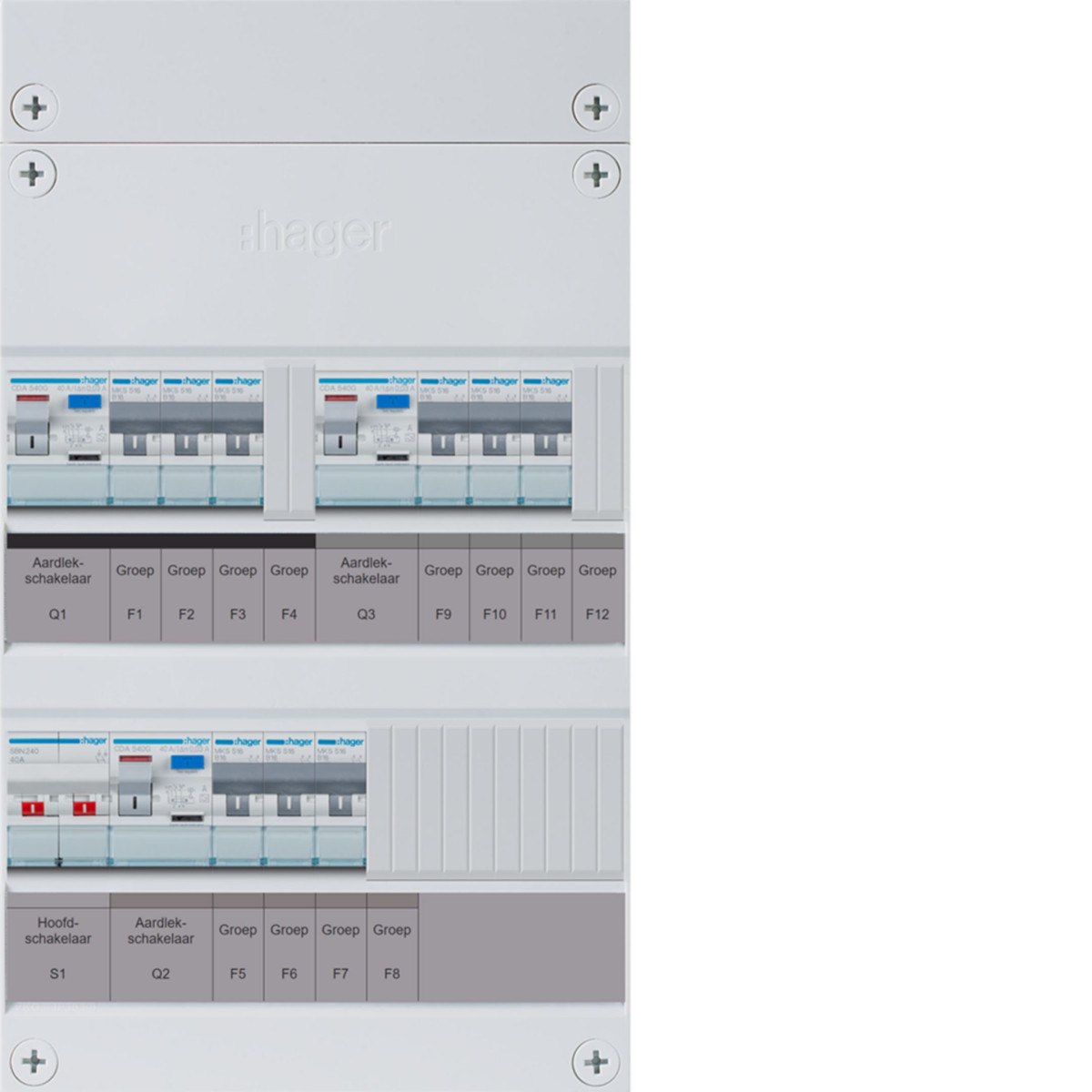 Hager Vision 9-Groepenverdeler, HS, 3X als 40a, 1F