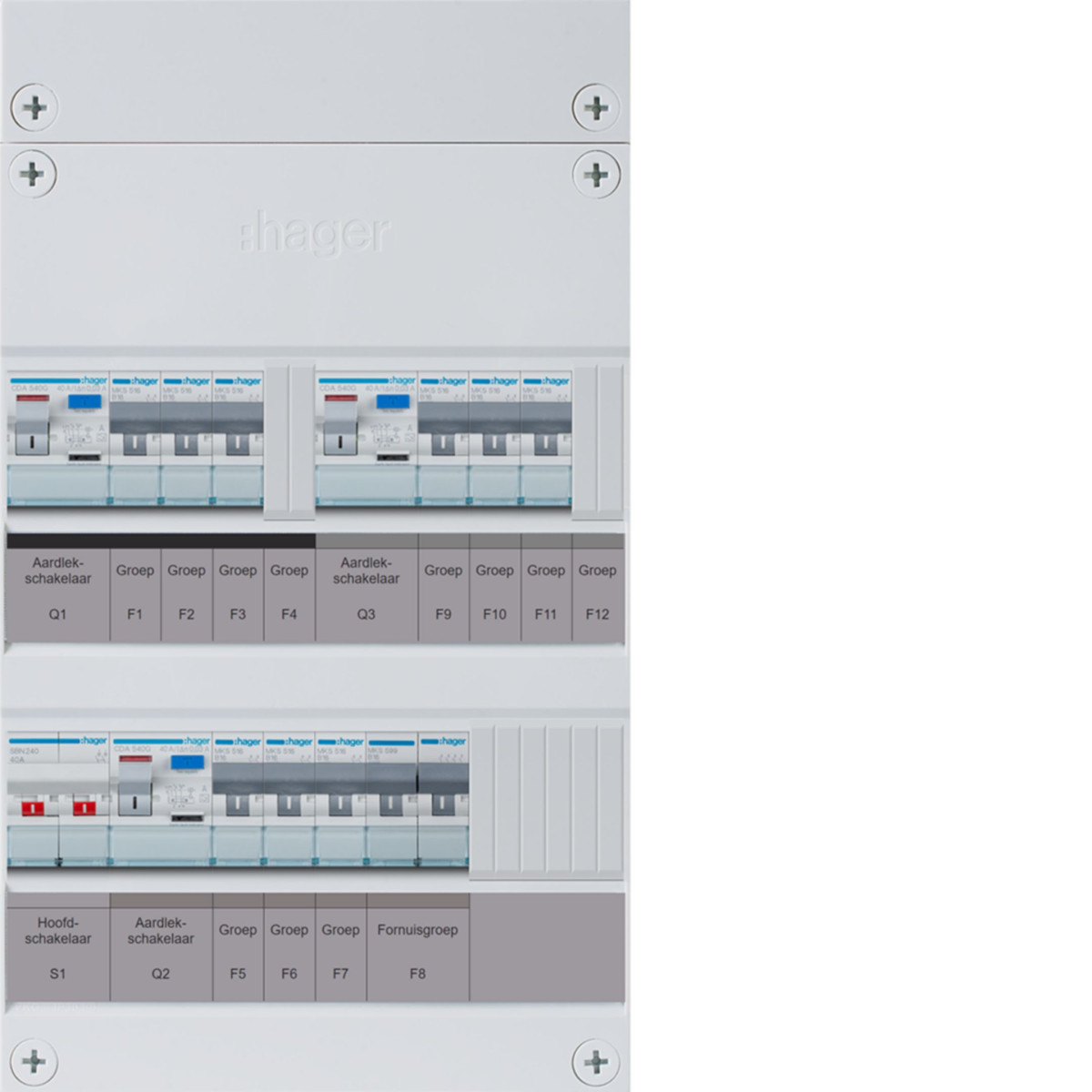 Hager Vision 9-Groepenverdeler, HS, 3X als 40a +kookgroep, 1F