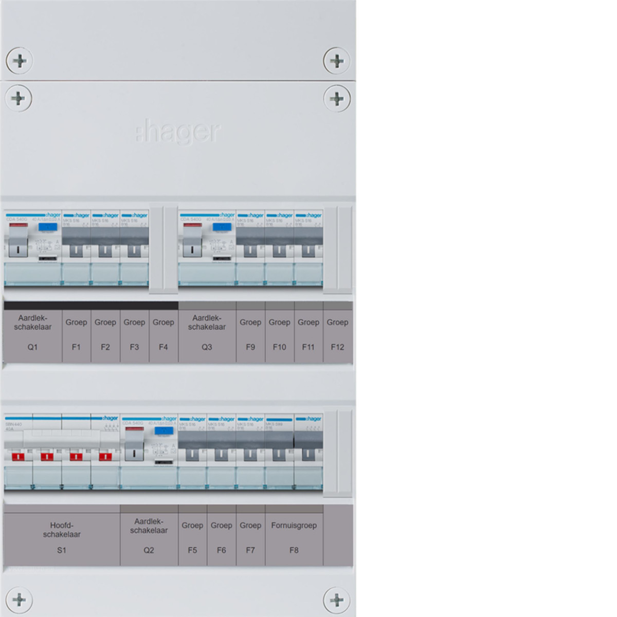 Hager Vision 9-Groepenverdeler, HS, 3X als 40a +kookgroep, 3F