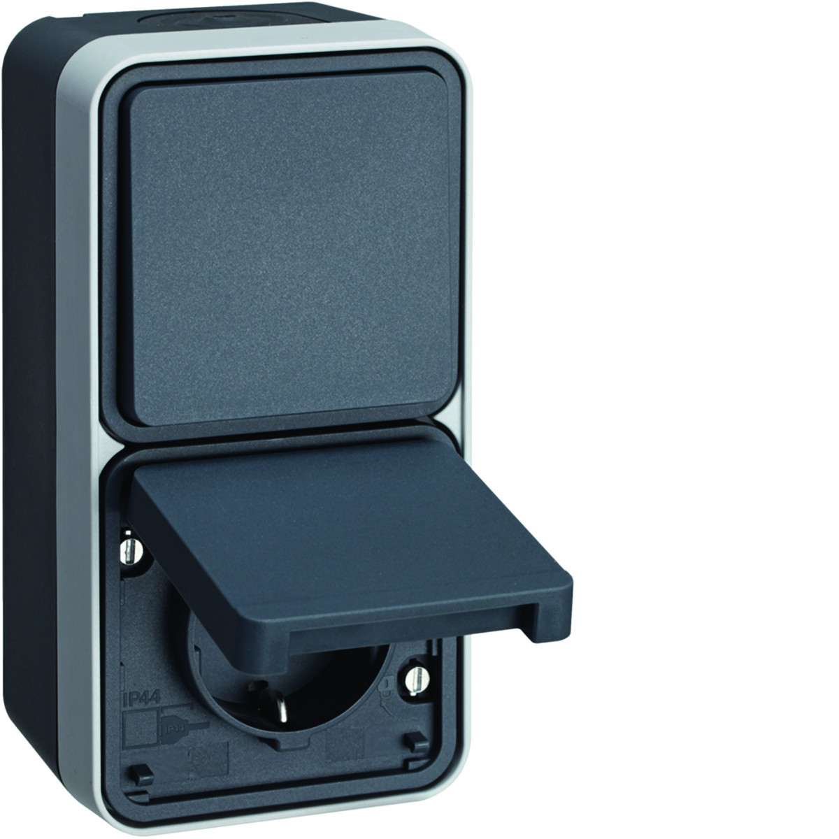 Hager W.1 Combi WCD verhoogd aanraakveilig + wisselschakelaar met behuizing, W.