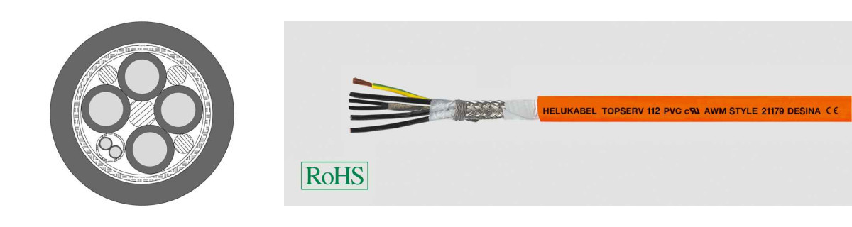 Helukabel UL/CSA Servo, Feedback & Motor Cabl Topserv 112 PVC (4G1,5+(2x0,5) MM² (Ø 11MM)
