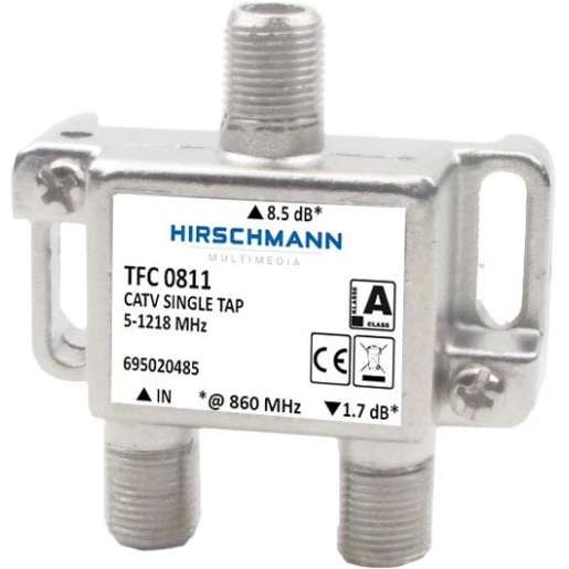 Hirschmann Enkelvoudige tap 8,5DB geschikt tot 1,2 GHZ retourgeschikt Hirschmann Enkelvoudige tap 8,5DB geschikt tot 1,2 GHZ retourgeschikt