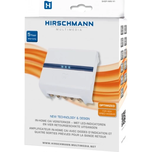 Hirschmann Retourgeschikte versterker + moca uitgang 1-in 4-uit 8.5DB retour actief 2DB 5-65 MHZ