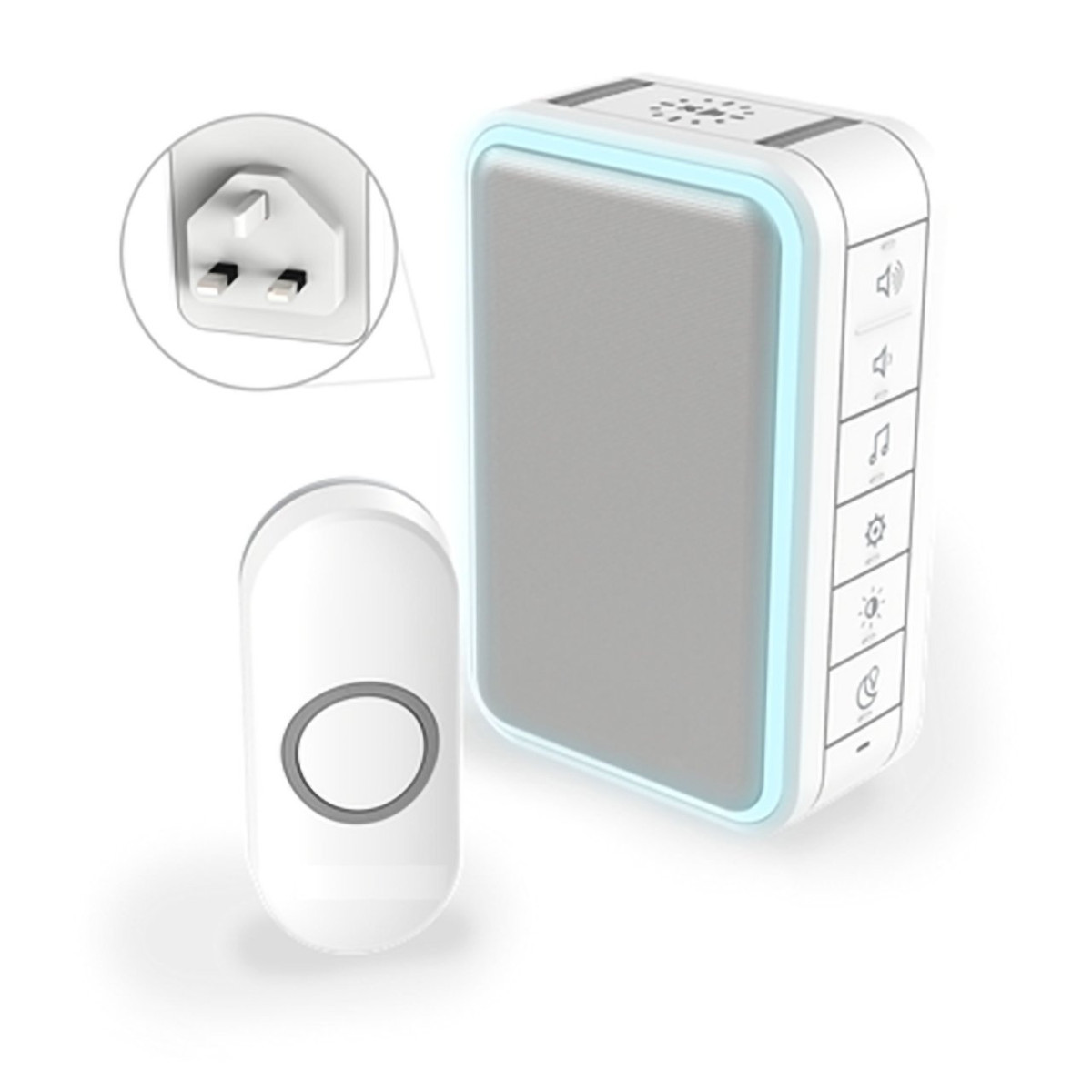 Honeywell Home Draadloze deurbellen Serie 3 Draadloze, plug-in deurbel met halo-verlichting, usb-laden en drukknop