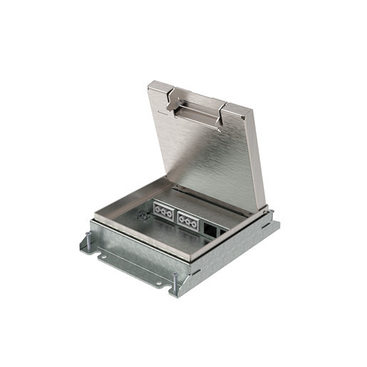 HPL Instortvloerdoos Powerbox150 instort 34MM 2XGST + 2xdatasp. - RVS S15ZR klapdeksel