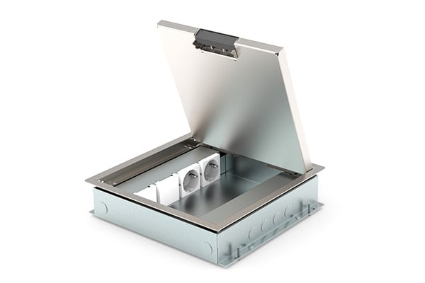 HPL Vloerdoos instort 50MM 2XWCD 6xdata RVS T15 klapdeksel