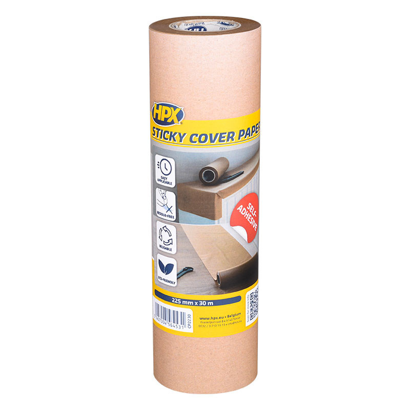 HPX Maskingtape Sticky Cover paper 222mm X 30mzelfklevend afdekpapier 225mm X 30M
