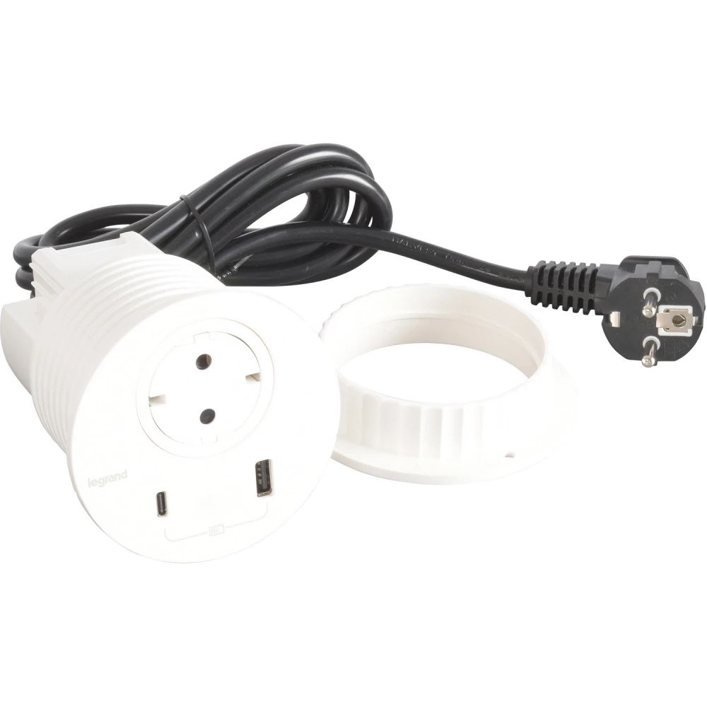 Incara Disq80 - wit- 1 WCD + 1 usb a+c 15W + snoer L2M stekker 2p+a