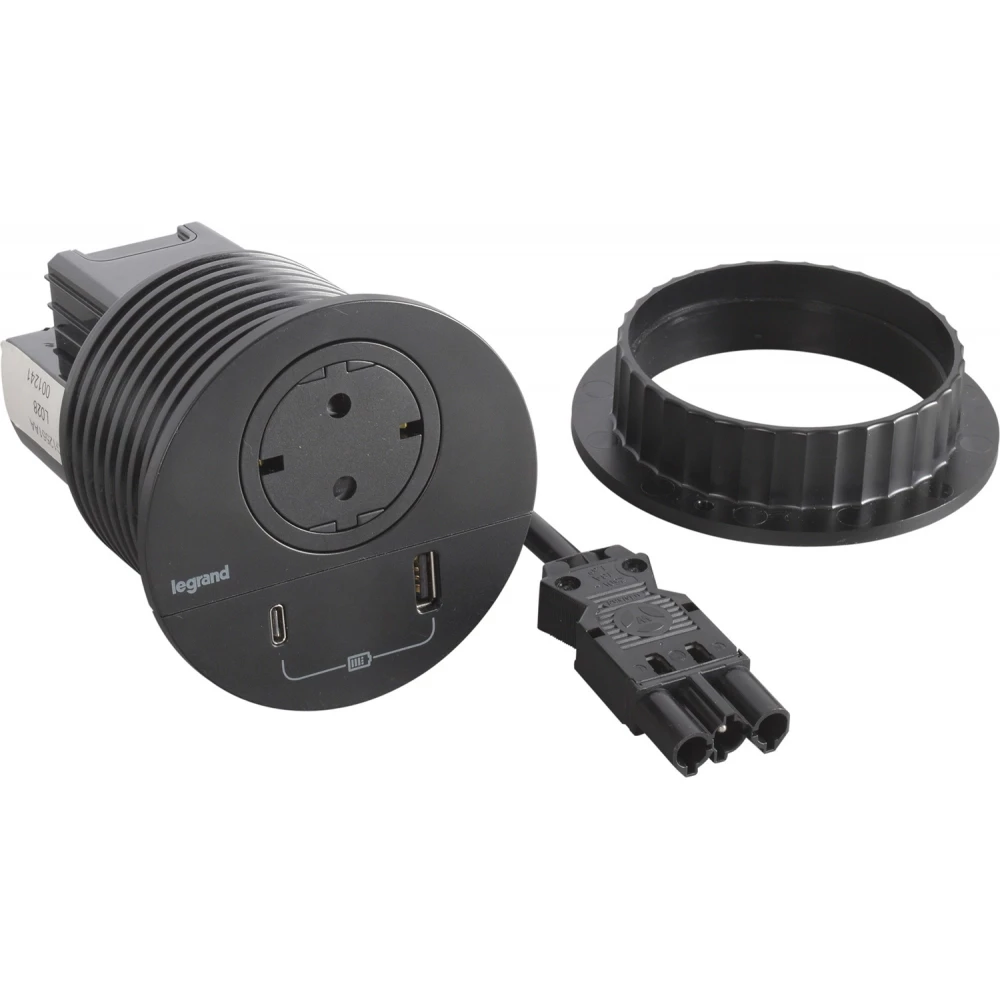 Incara Disq80 -zwart- 1 WCD +1 usb a+c 15W -snoer L0.5M wieland GST18