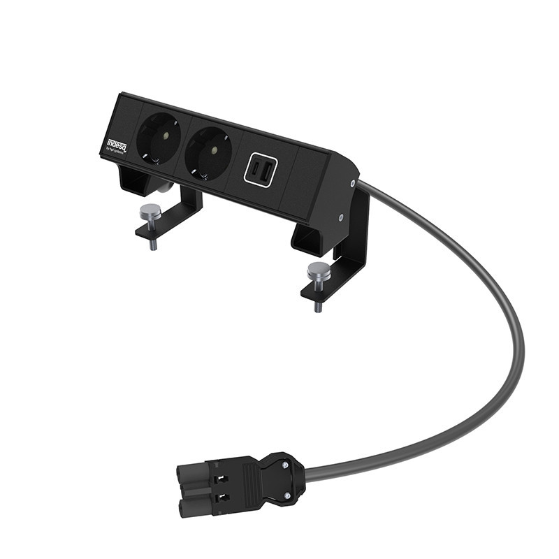 Indesq® Werkplekelektrificatie Indesq Ampère opbouw stekkerdoos - 2X WCD + 1X usb A-C charger - zwart