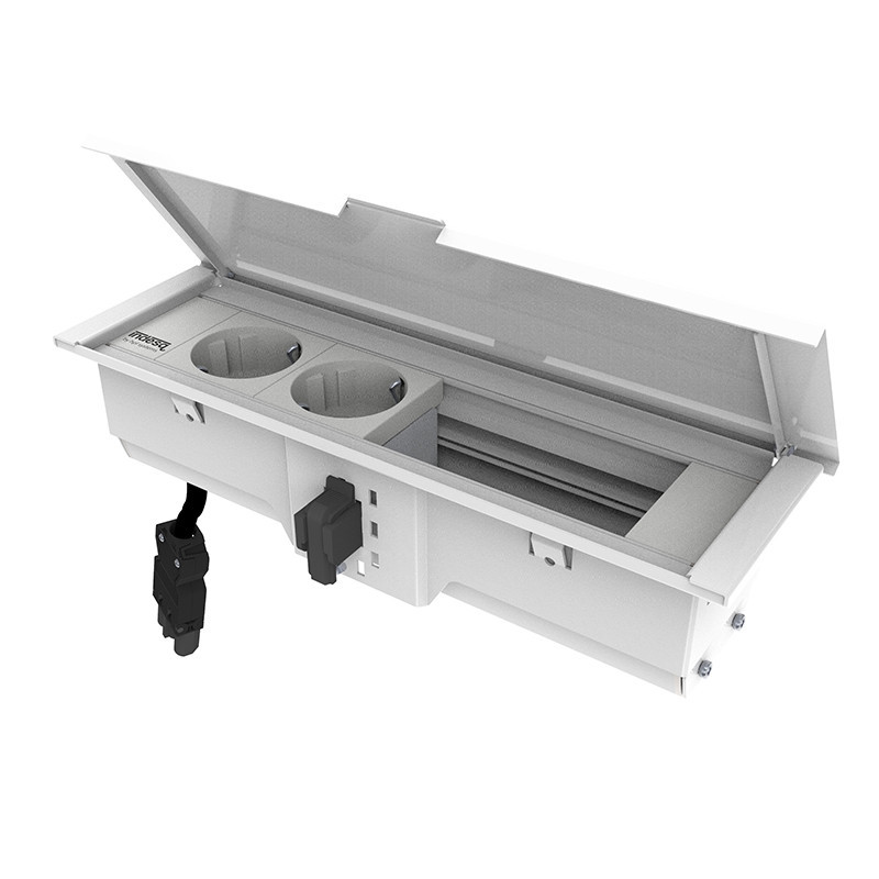 Indesq® Werkplekelektrificatie Indesq Hertz+ inbouw stekkerdoos - 2X WCD + 2X M45 leeg - wit
