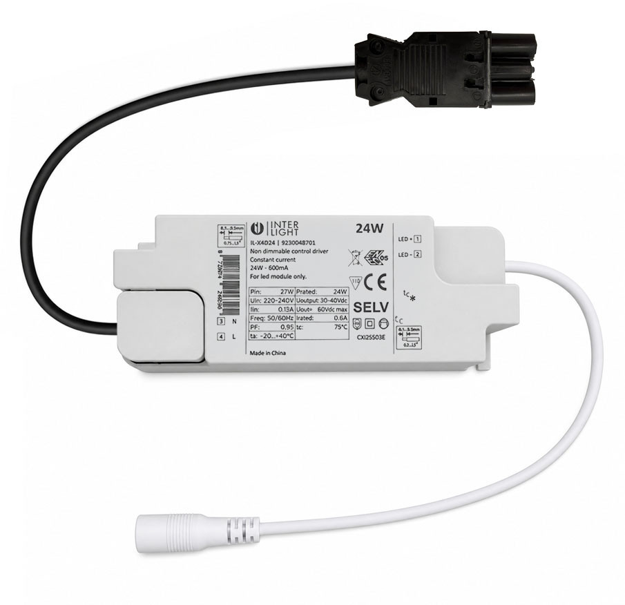 Interlight Universele driver Driver Led 24W 600ma/230V niet dimbaar + 3 polig TBV gst18i3