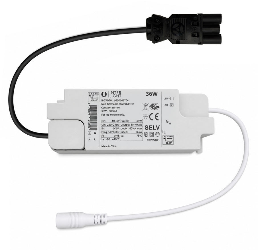 Interlight Universele driver Driver Led 36W 900ma/230V niet dimbaar + 2 polig wieland