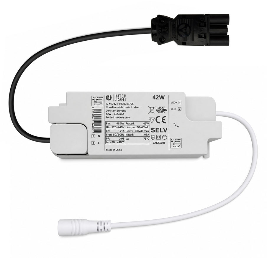 Interlight Universele driver Driver Led 42W 1.050ma/230V niet dimbaar + 2 polig wieland