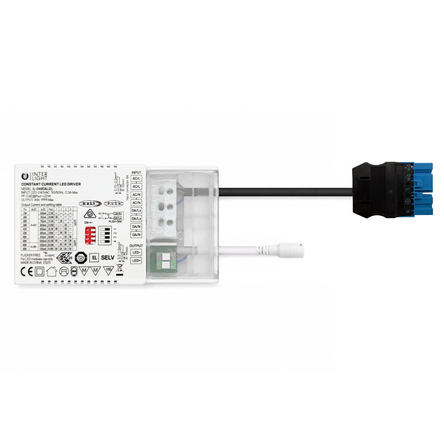 Interlight Universele driver Driver Led universeel dali2 650 T/M 1.100ma/42W loopable + 5 polig wag